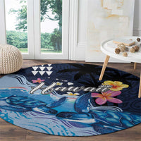 Hawaiian Honu Honi Ihu Round Carpet With Plumeria and Kakau Art Pattern LT03 - Polynesian Pride