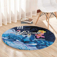 Hawaiian Honu Honi Ihu Round Carpet With Plumeria and Kakau Art Pattern LT03 - Polynesian Pride