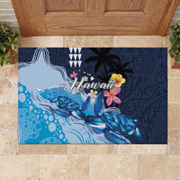 Hawaiian Honu Honi Ihu Rubber Doormat With Plumeria and Kakau Art Pattern LT03 Dark Blue - Polynesian Pride