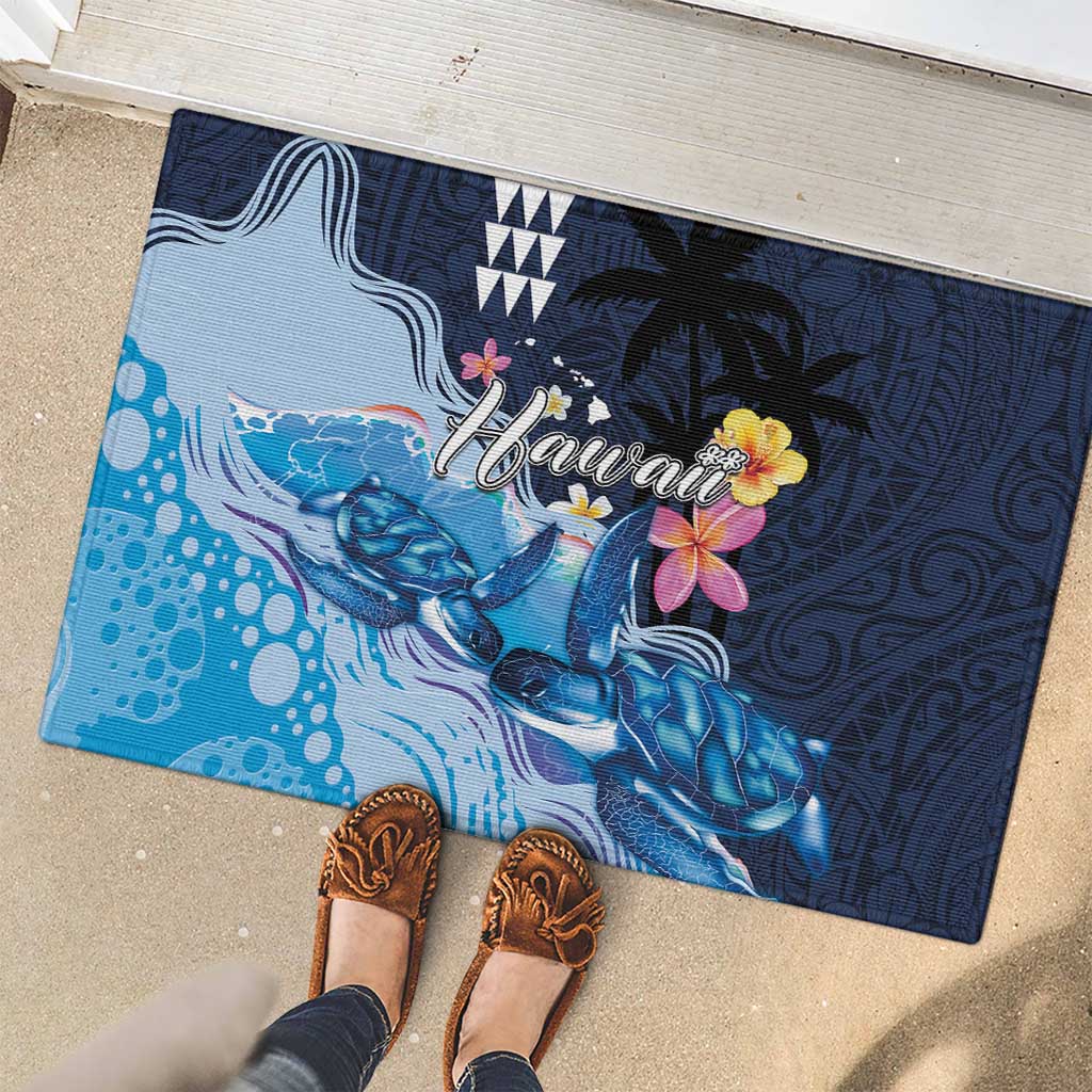 Hawaiian Honu Honi Ihu Rubber Doormat With Plumeria and Kakau Art Pattern LT03 - Polynesian Pride