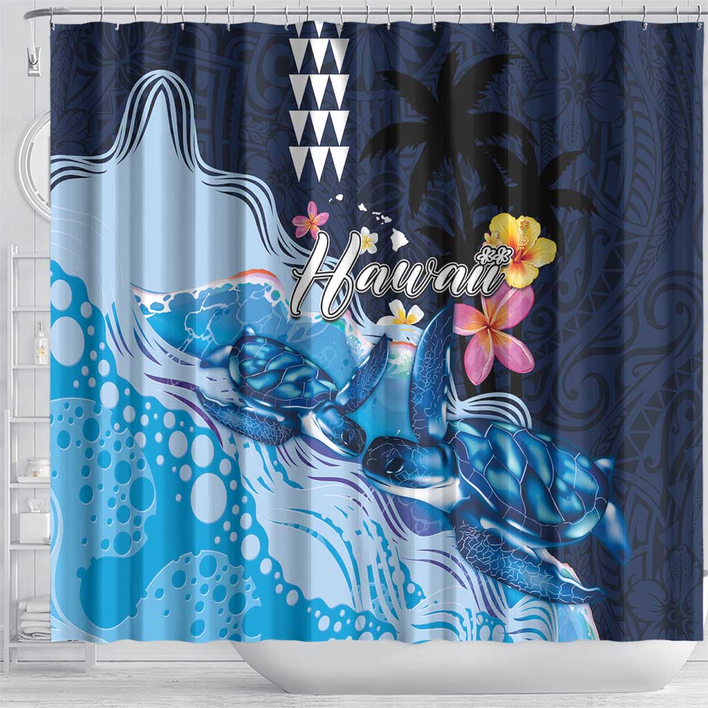 Hawaiian Honu Honi Ihu Shower Curtain With Plumeria and Kakau Art Pattern