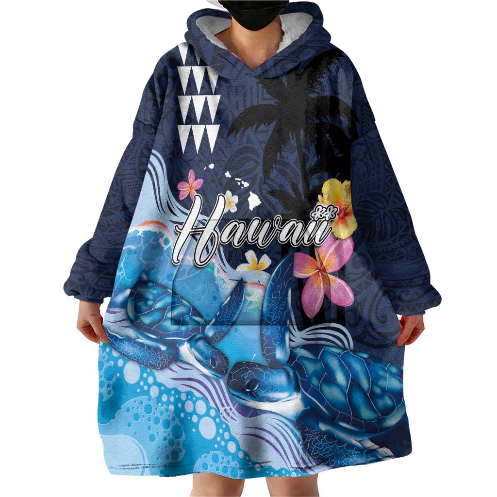 Hawaiian Honu Honi Ihu Wearable Blanket Hoodie With Plumeria and Kakau Art Pattern