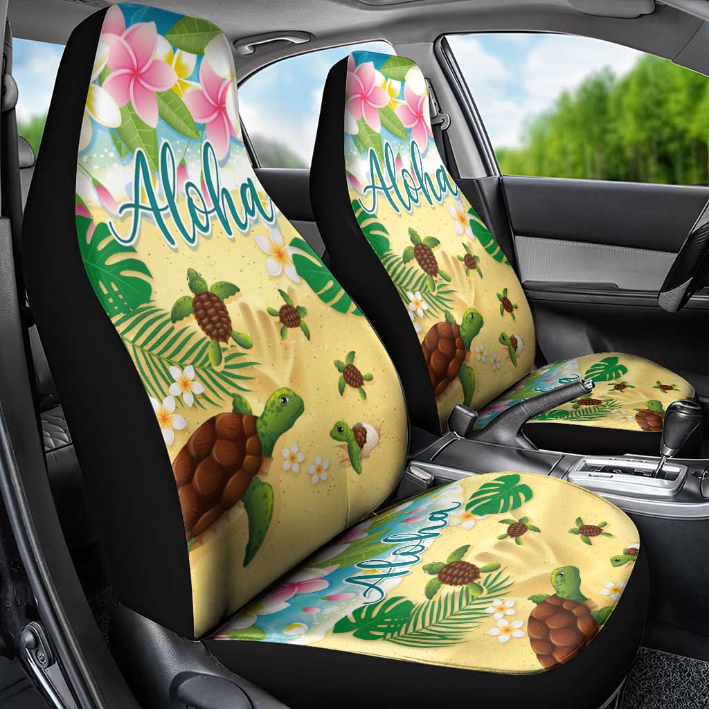 Aloha Turtle Family on The Beach Car Seat Cover with Hawaiian Colorful Plumeria