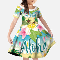 Aloha Turtle Family on The Beach Family Matching Short Sleeve Bodycon Dress and Hawaiian Shirt with Hawaiian Colorful Plumeria