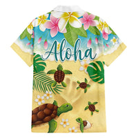 Aloha Turtle Family on The Beach Family Matching Short Sleeve Bodycon Dress and Hawaiian Shirt with Hawaiian Colorful Plumeria