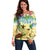 Aloha Turtle Family on The Beach Off Shoulder Sweater with Hawaiian Colorful Plumeria