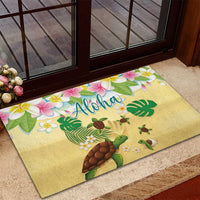 Aloha Turtle Family on The Beach Rubber Doormat with Hawaiian Colorful Plumeria LT03 - Polynesian Pride