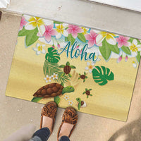 Aloha Turtle Family on The Beach Rubber Doormat with Hawaiian Colorful Plumeria LT03 - Polynesian Pride