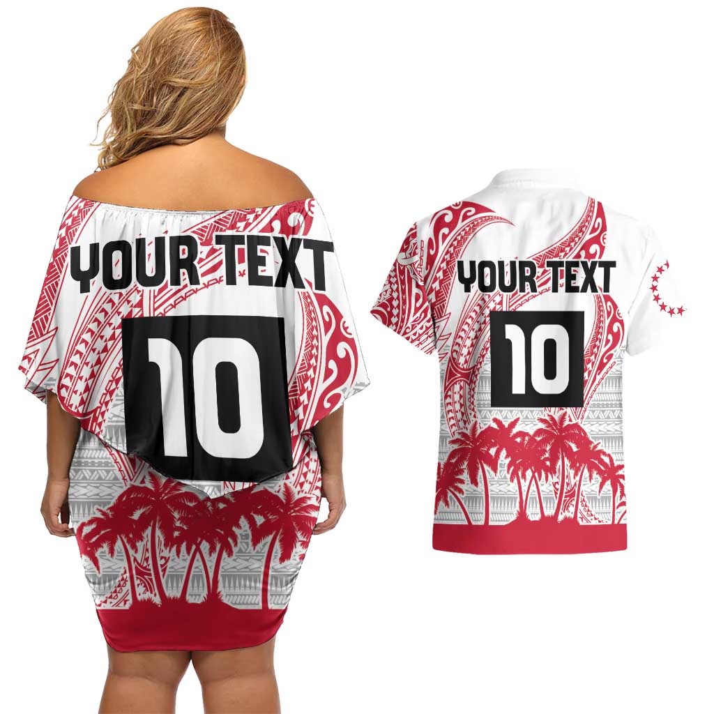 Cook Islands Marathon 2025-Pursuit in Paradise Couples Matching Off Shoulder Short Dress and Hawaiian Shirt Red Color