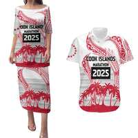 Cook Islands Marathon 2025-Pursuit in Paradise Couples Matching Puletasi and Hawaiian Shirt Red Color