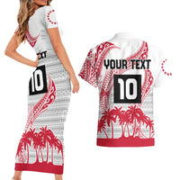 Cook Islands Marathon 2025-Pursuit in Paradise Couples Matching Short Sleeve Bodycon Dress and Hawaiian Shirt Red Color