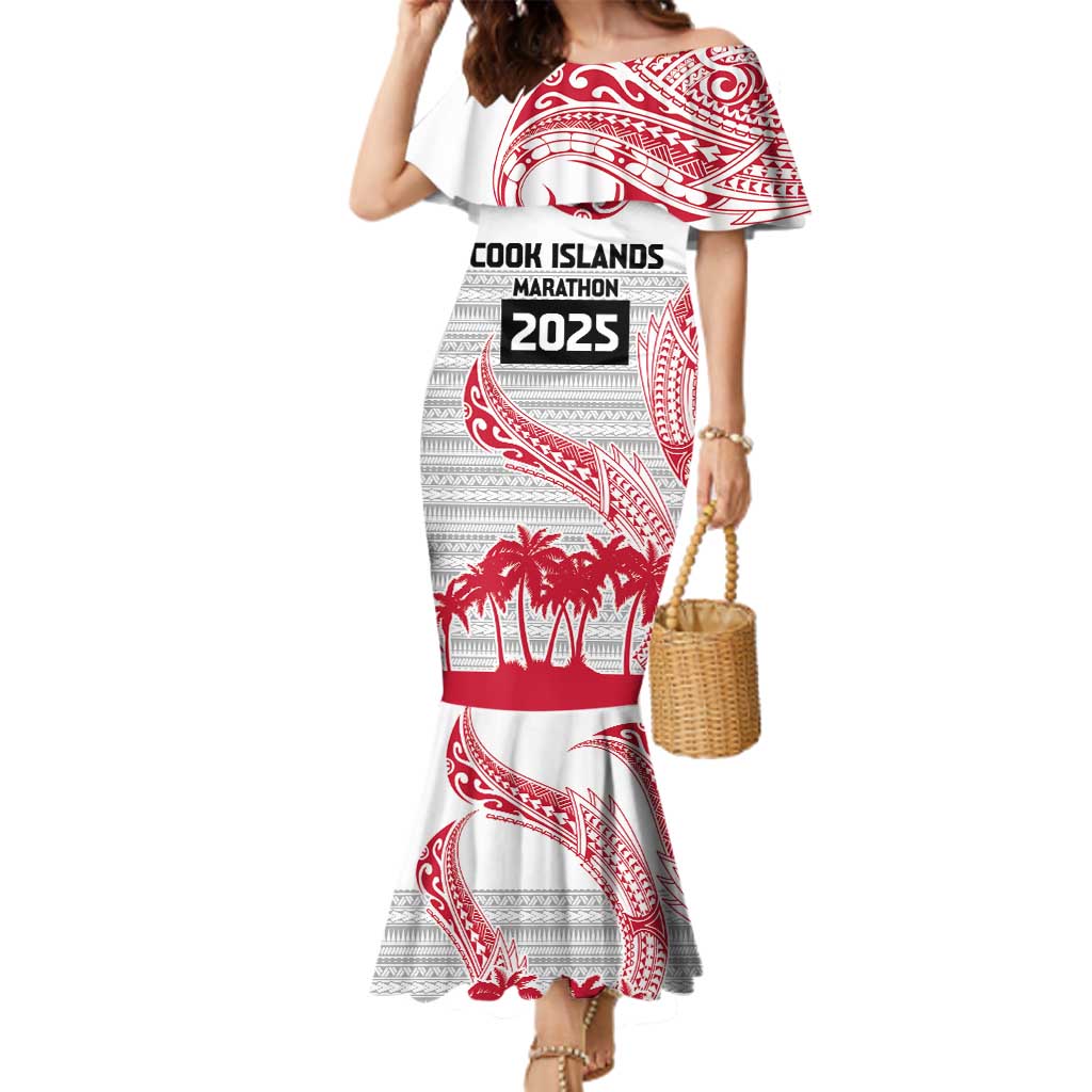 Cook Islands Marathon 2025-Pursuit in Paradise Family Matching Mermaid Dress and Hawaiian Shirt Red Color