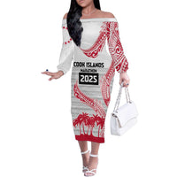 Cook Islands Marathon 2025-Pursuit in Paradise Family Matching Off The Shoulder Long Sleeve Dress and Hawaiian Shirt Red Color