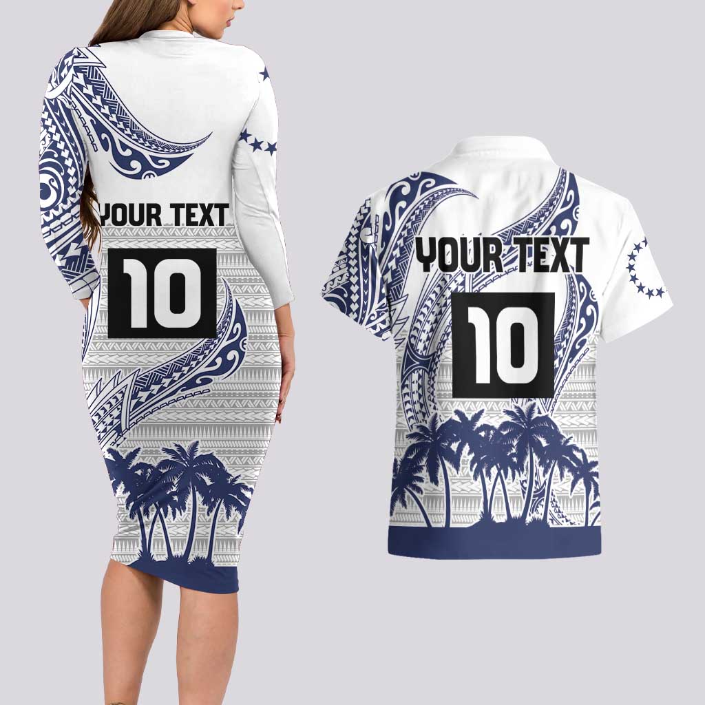Cook Islands Marathon 2025-Pursuit in Paradise Couples Matching Long Sleeve Bodycon Dress and Hawaiian Shirt Blue Color