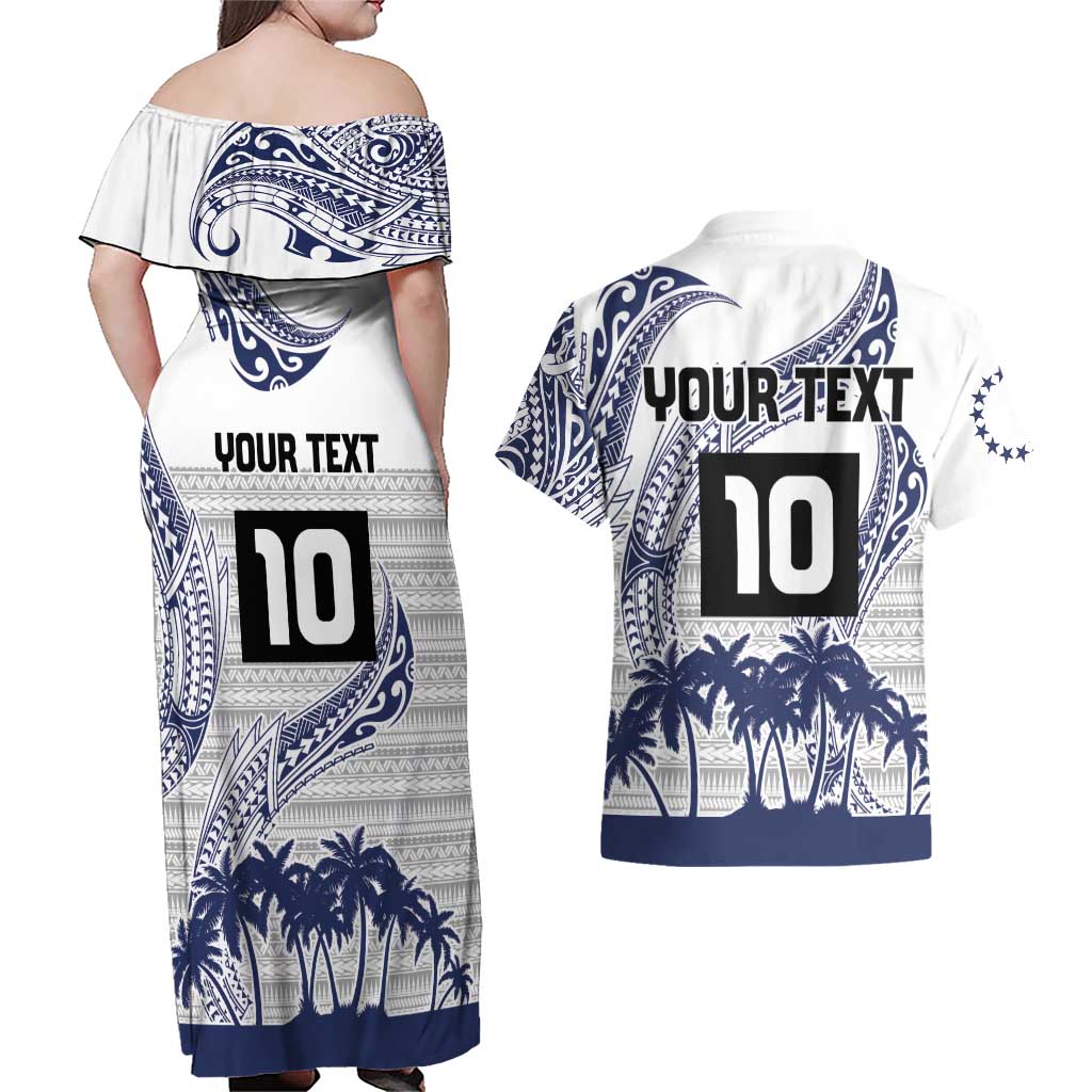 Cook Islands Marathon 2025-Pursuit in Paradise Couples Matching Off Shoulder Maxi Dress and Hawaiian Shirt Blue Color