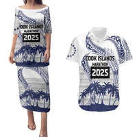 Cook Islands Marathon 2025-Pursuit in Paradise Couples Matching Puletasi and Hawaiian Shirt Blue Color