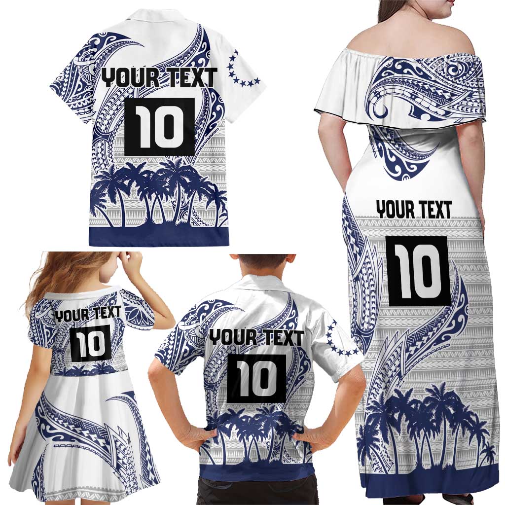 Cook Islands Marathon 2025-Pursuit in Paradise Family Matching Off Shoulder Maxi Dress and Hawaiian Shirt Blue Color