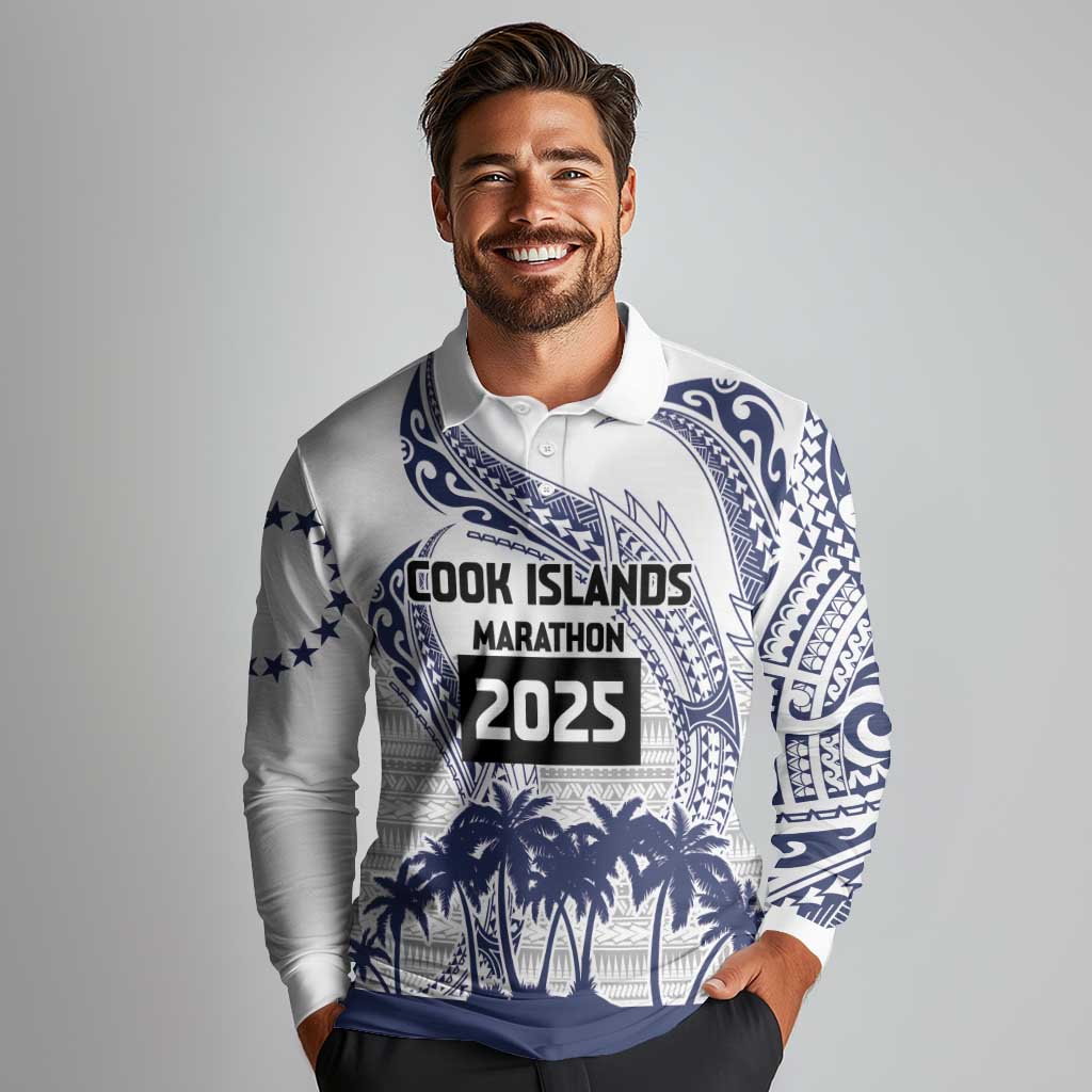 Cook Islands Marathon 2025-Pursuit in Paradise Long Sleeve Polo Shirt Blue Color