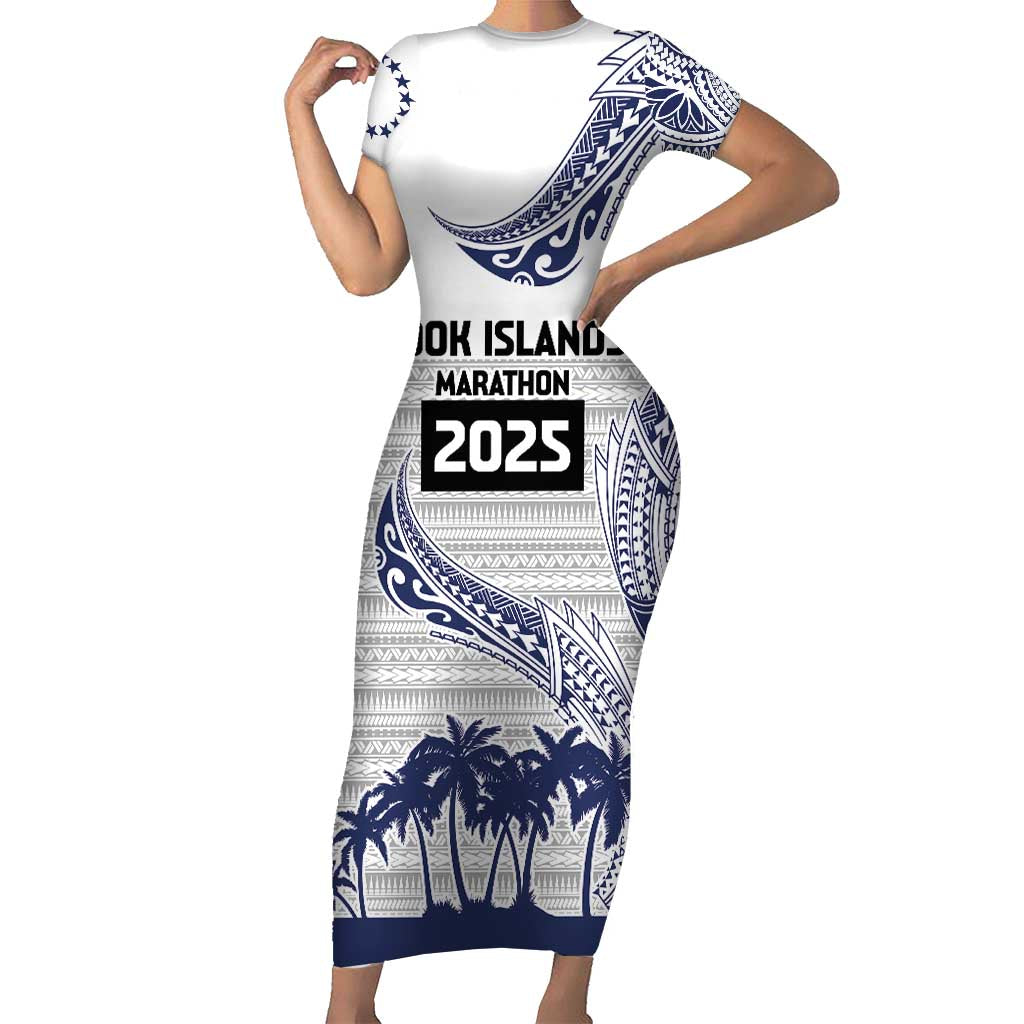 Cook Islands Marathon 2025-Pursuit in Paradise Short Sleeve Bodycon Dress Blue Color