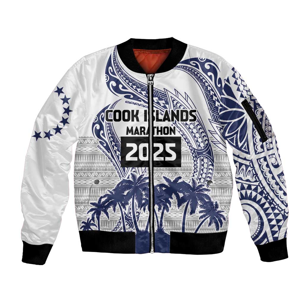 Cook Islands Marathon 2025-Pursuit in Paradise Sleeve Zip Bomber Jacket Blue Color