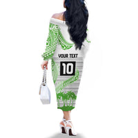 Cook Islands Marathon 2025-Pursuit in Paradise Family Matching Off The Shoulder Long Sleeve Dress and Hawaiian Shirt Green Color