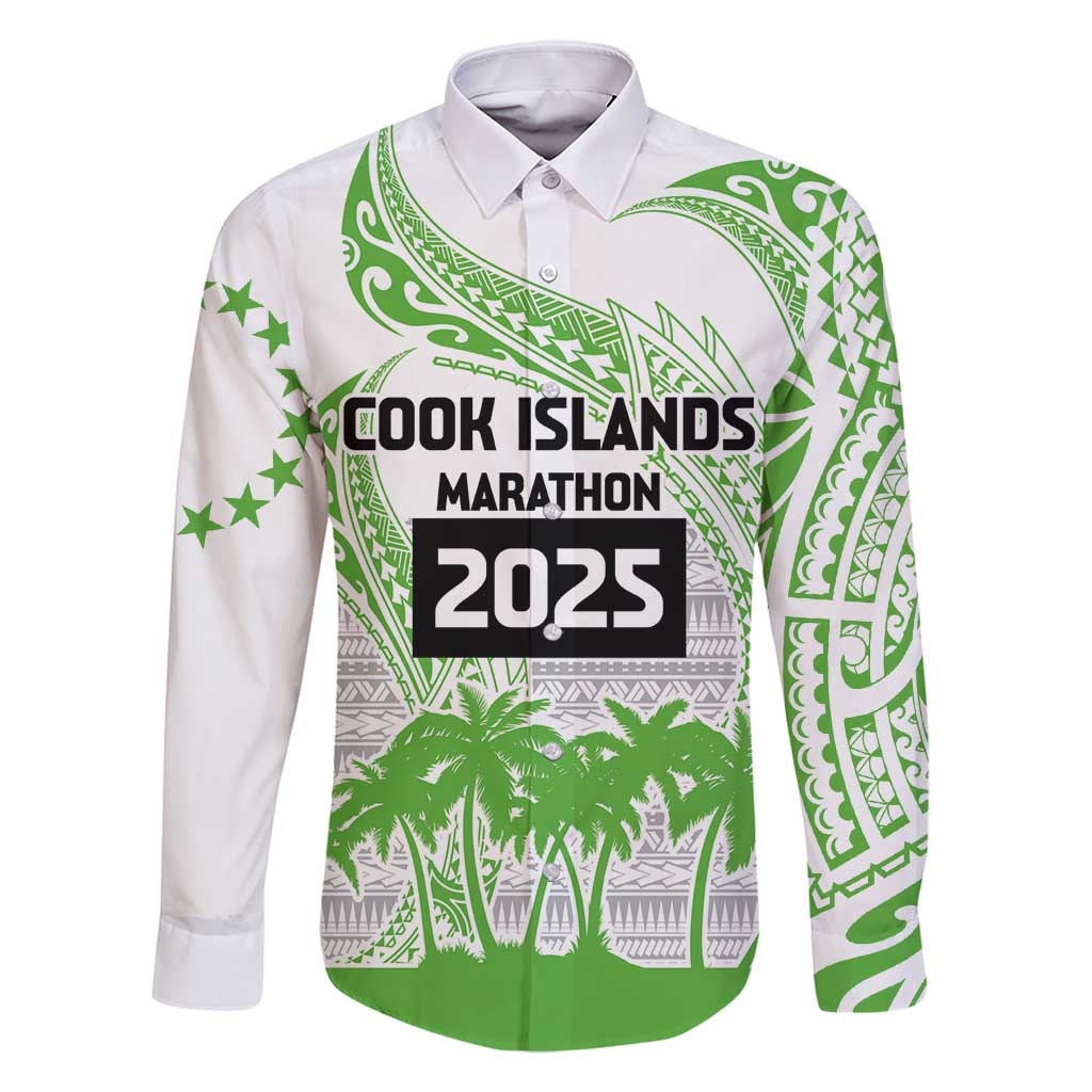 Cook Islands Marathon 2025-Pursuit in Paradise Family Matching Off Shoulder Short Dress and Hawaiian Shirt Green Color