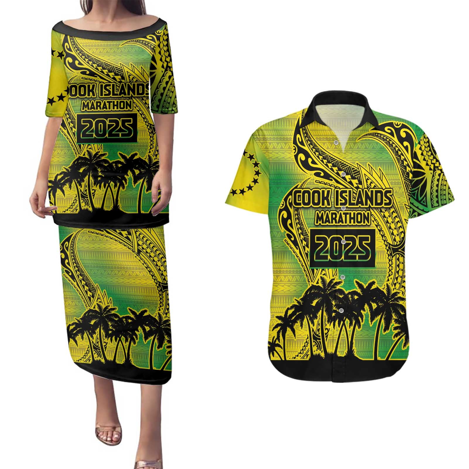 Cook Islands Marathon 2025-Pursuit in Paradise Couples Matching Puletasi and Hawaiian Shirt Special Edition