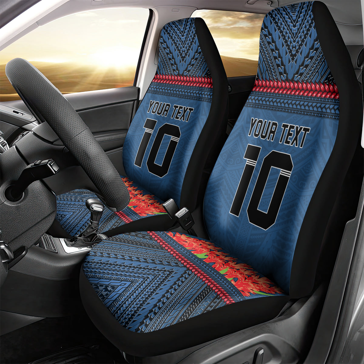Custom Toa Samoa Rugby Car Seat Cover Samoan Warrior Ula Fala Tribal Pattern