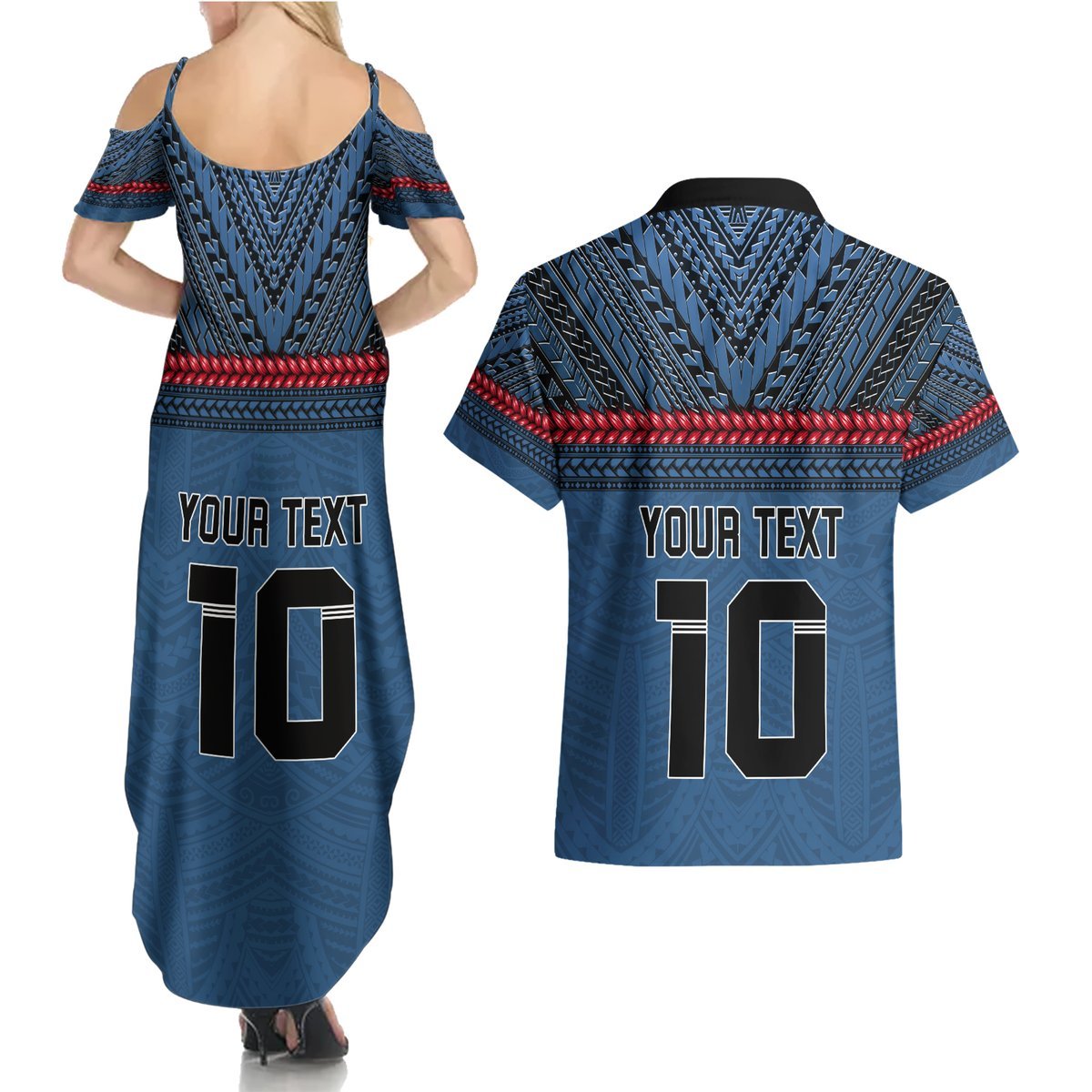 Custom Toa Samoa Rugby Couples Matching Summer Maxi Dress and Hawaiian Shirt Samoan Warrior Ula Fala Tribal Pattern LT03 - Polynesian Pride