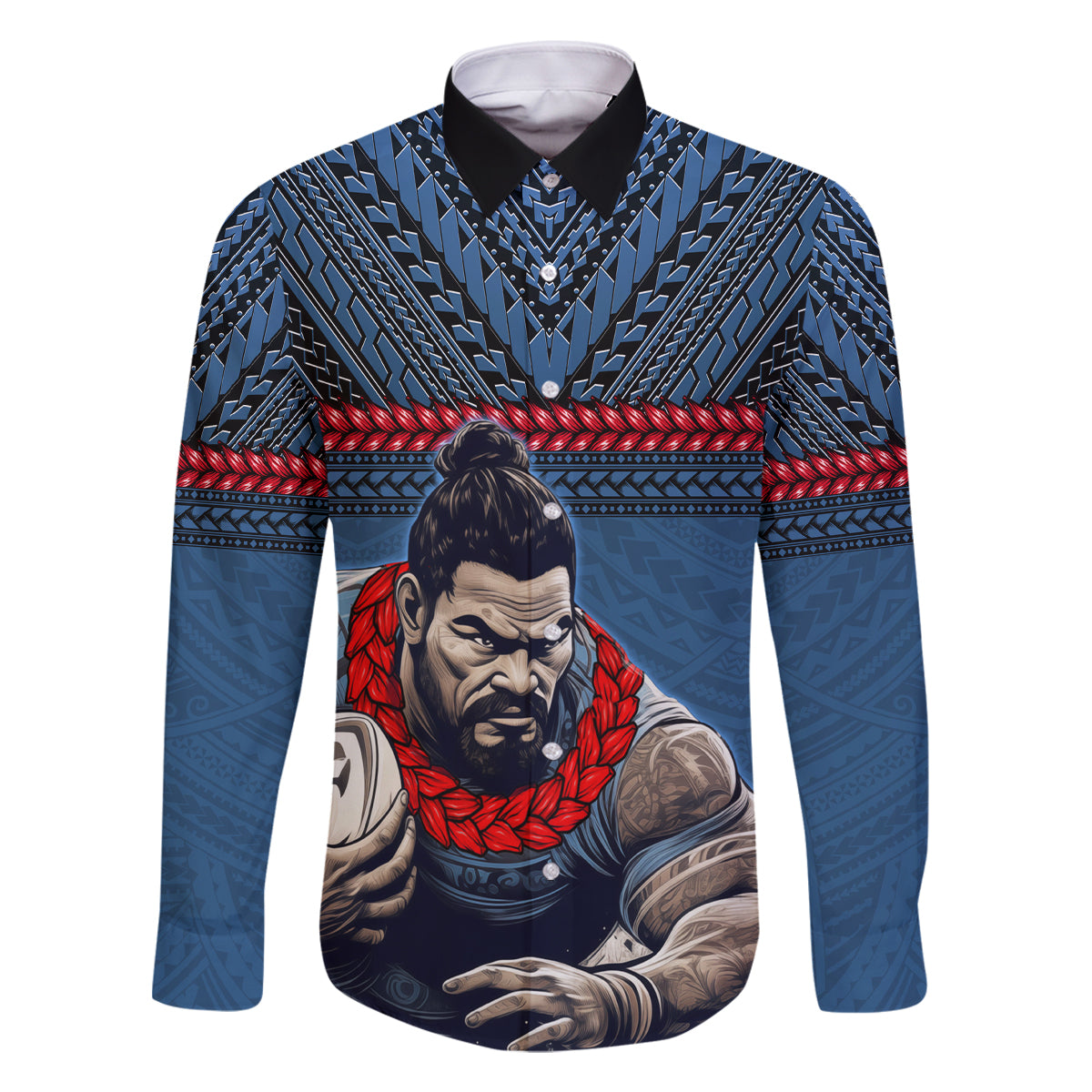 Custom Toa Samoa Rugby Family Matching Off The Shoulder Long Sleeve Dress and Hawaiian Shirt Samoan Warrior Ula Fala Tribal Pattern LT03