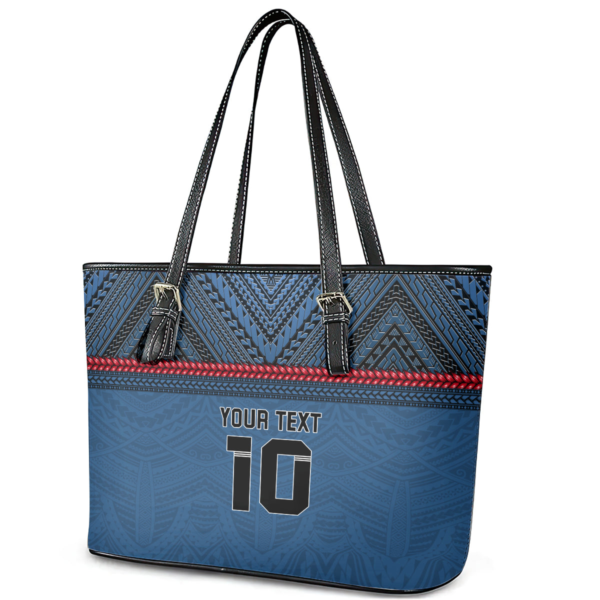 Custom Toa Samoa Rugby Leather Tote Bag Samoan Warrior Ula Fala Tribal Pattern