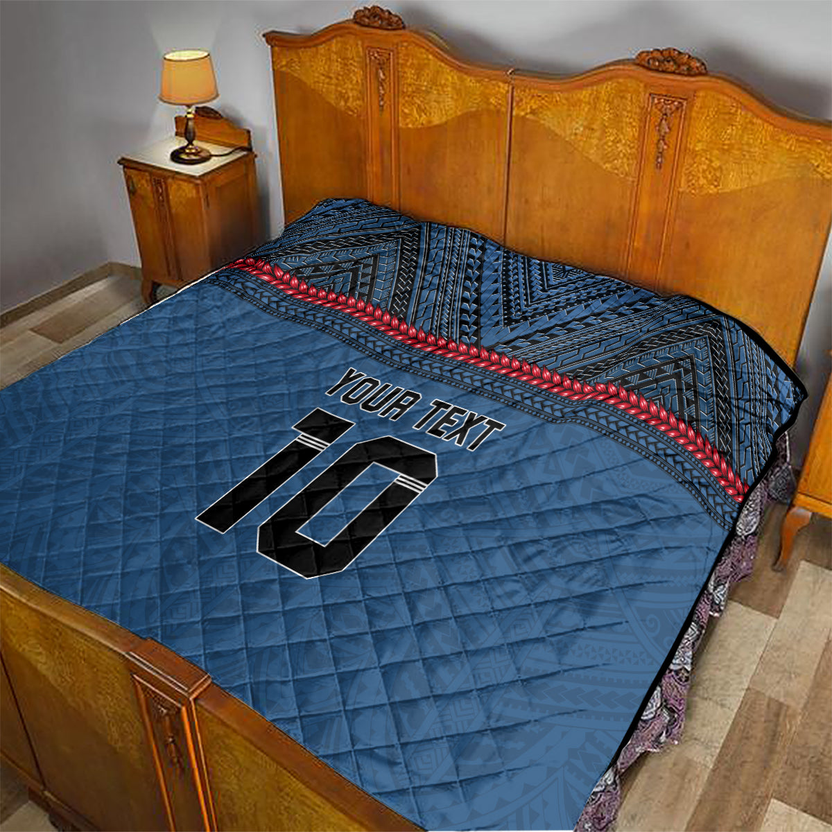 Custom Toa Samoa Rugby Quilt Samoan Warrior Ula Fala Tribal Pattern