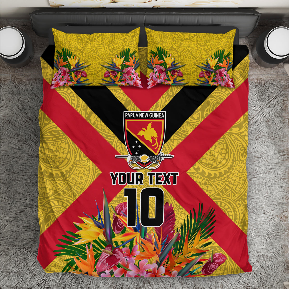 Custom Papua New Guinea Rugby Bedding Set Bird of Paradise and Hibiscus Polynesian Pattern Yellow Color LT03 Yellow - Polynesian Pride