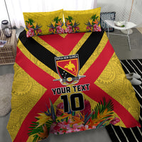Custom Papua New Guinea Rugby Bedding Set Bird of Paradise and Hibiscus Polynesian Pattern Yellow Color LT03 - Polynesian Pride