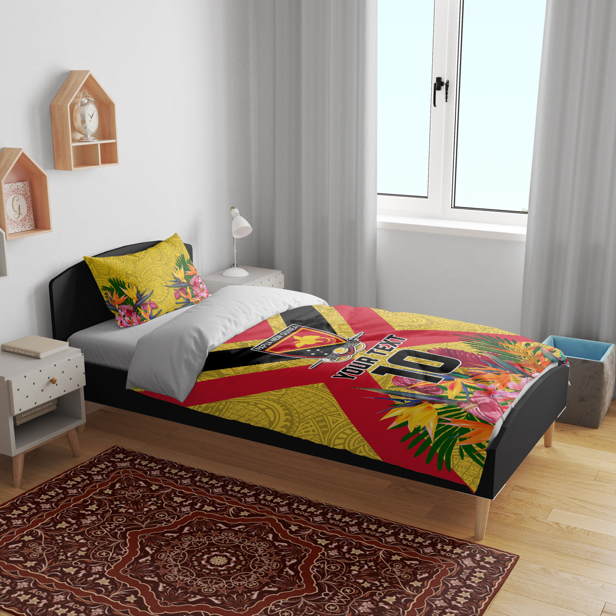 Custom Papua New Guinea Rugby Bedding Set Bird of Paradise and Hibiscus Polynesian Pattern Yellow Color LT03 - Polynesian Pride