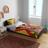 Custom Papua New Guinea Rugby Bedding Set Bird of Paradise and Hibiscus Polynesian Pattern Yellow Color LT03 - Polynesian Pride