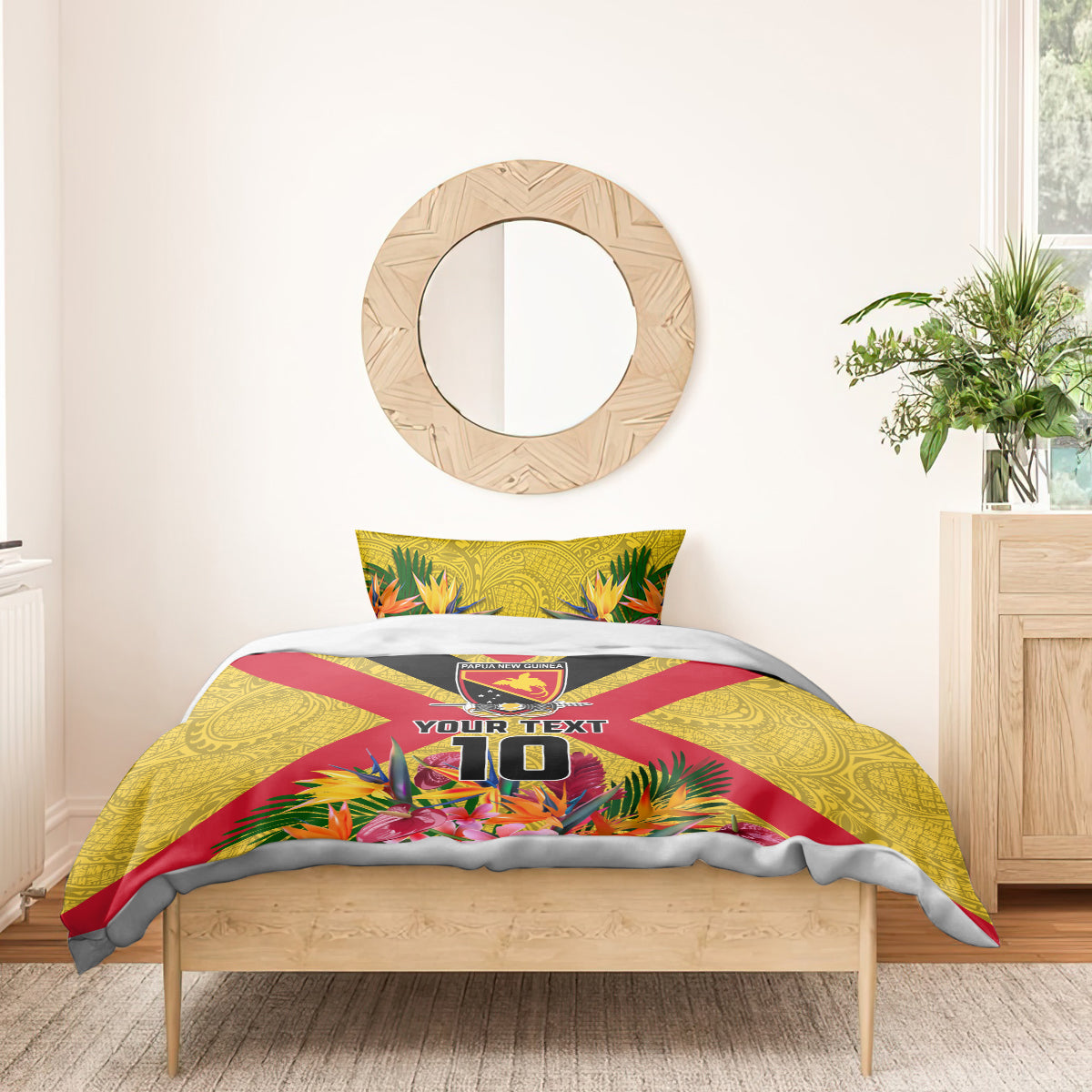 Custom Papua New Guinea Rugby Bedding Set Bird of Paradise and Hibiscus Polynesian Pattern Yellow Color LT03 - Polynesian Pride