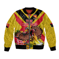 Custom Papua New Guinea Rugby Bomber Jacket Bird of Paradise and Hibiscus Polynesian Pattern Yellow Color LT03