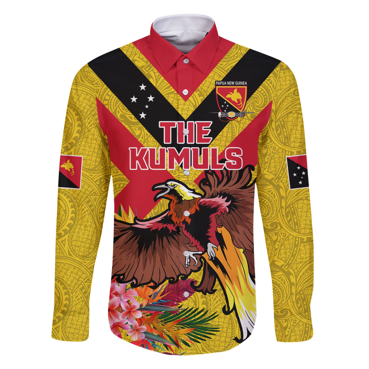 Custom Papua New Guinea Rugby Family Matching Long Sleeve Bodycon Dress and Hawaiian Shirt Bird of Paradise and Hibiscus Polynesian Pattern Yellow Color LT03