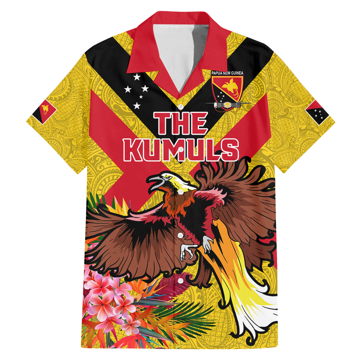 Custom Papua New Guinea Rugby Family Matching Mermaid Dress and Hawaiian Shirt Bird of Paradise and Hibiscus Polynesian Pattern Yellow Color LT03