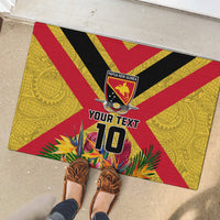 Custom Papua New Guinea Rugby Rubber Doormat Bird of Paradise and Hibiscus Polynesian Pattern Yellow Color LT03 - Polynesian Pride