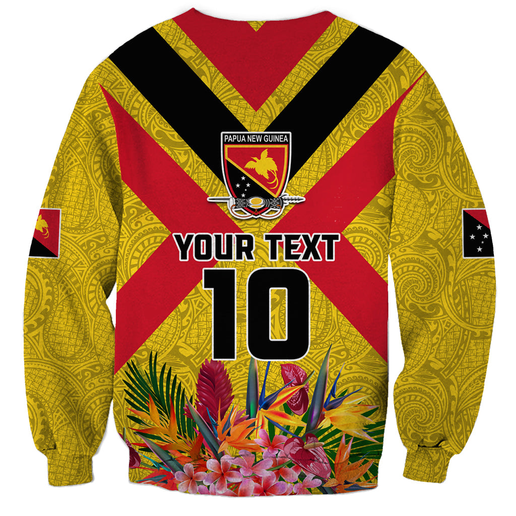 Custom Papua New Guinea Rugby Sweatshirt Bird of Paradise and Hibiscus Polynesian Pattern Yellow Color LT03