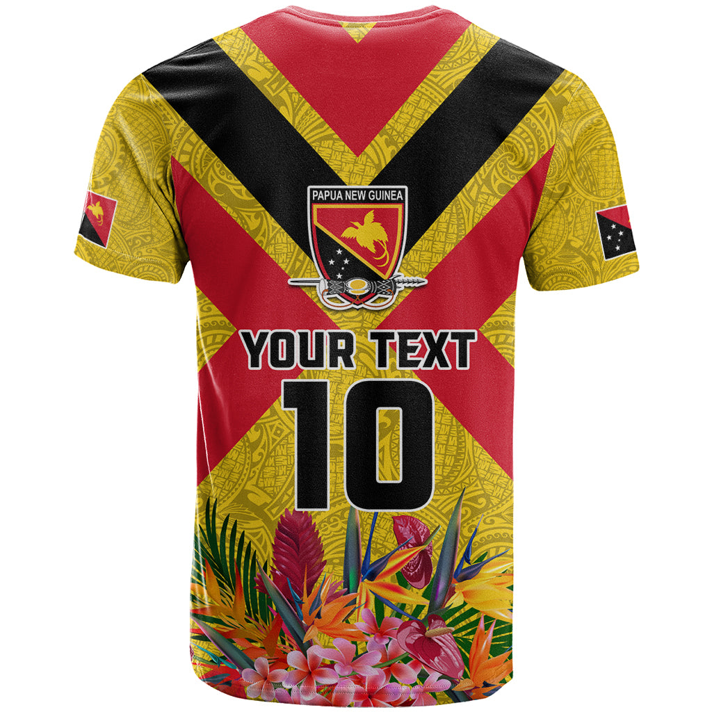 Custom Papua New Guinea Rugby T Shirt Bird of Paradise and Hibiscus Polynesian Pattern Yellow Color LT03