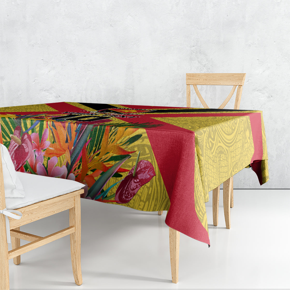 Custom Papua New Guinea Rugby Tablecloth Bird of Paradise and Hibiscus Polynesian Pattern Yellow Color LT03 - Polynesian Pride