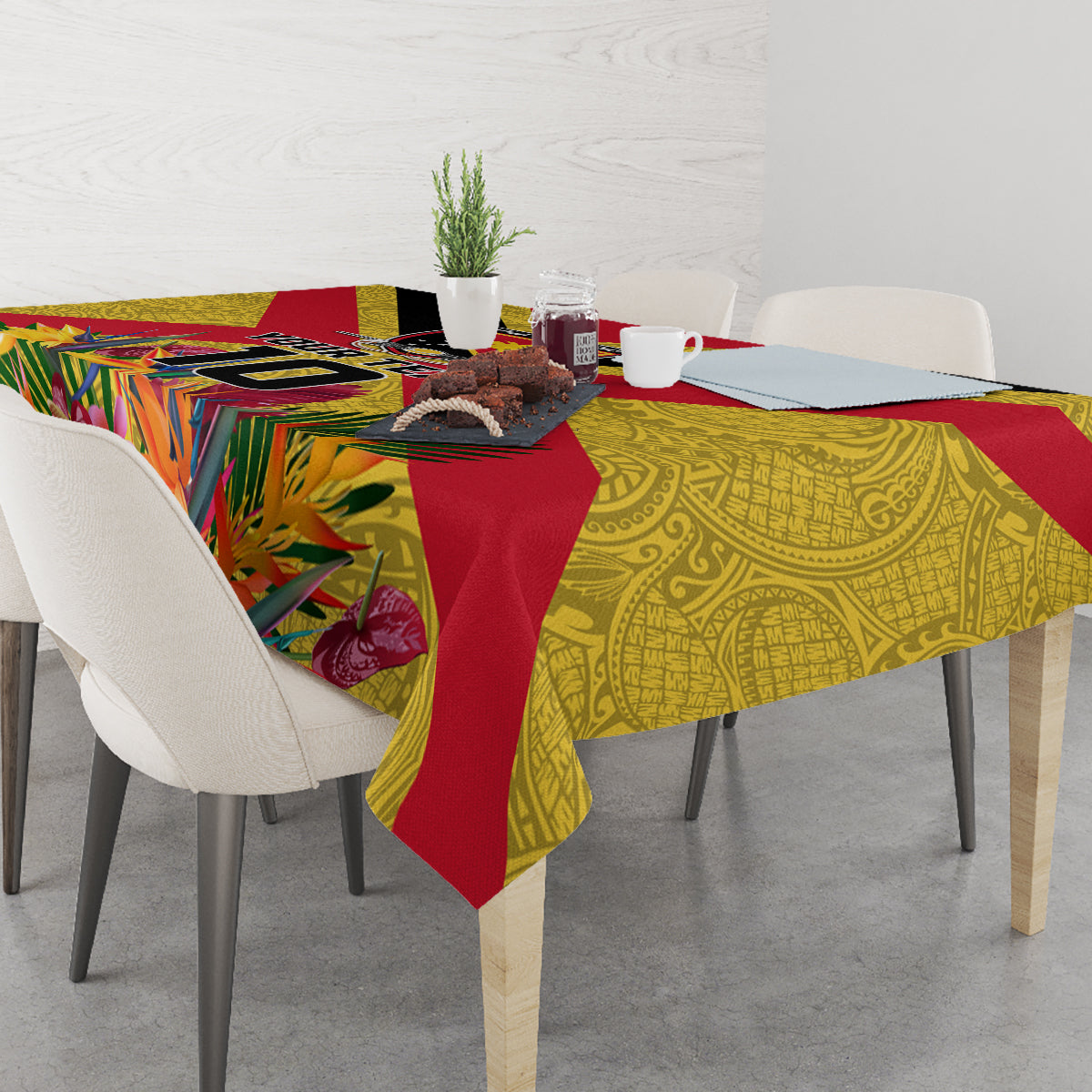 Custom Papua New Guinea Rugby Tablecloth Bird of Paradise and Hibiscus Polynesian Pattern Yellow Color LT03 - Polynesian Pride