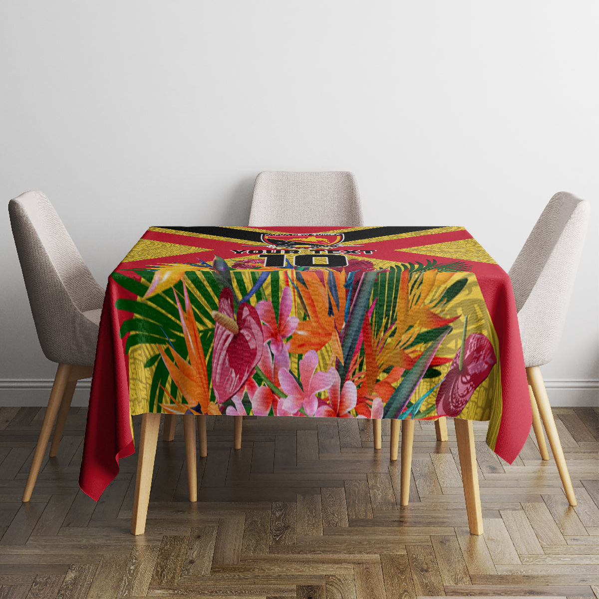 Custom Papua New Guinea Rugby Tablecloth Bird of Paradise and Hibiscus Polynesian Pattern Yellow Color LT03 - Polynesian Pride