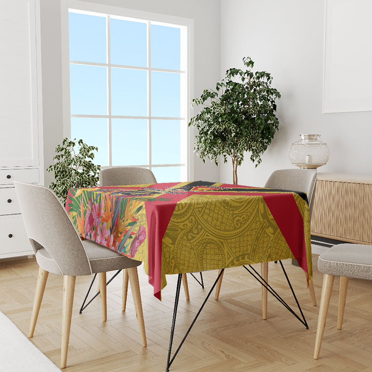 Custom Papua New Guinea Rugby Tablecloth Bird of Paradise and Hibiscus Polynesian Pattern Yellow Color LT03 - Polynesian Pride