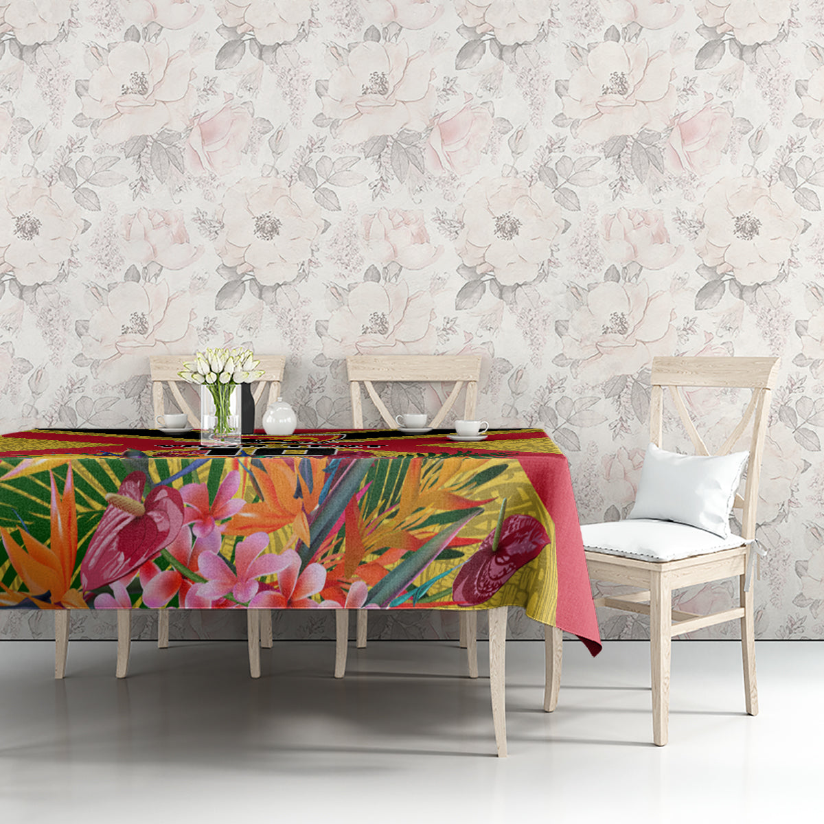 Custom Papua New Guinea Rugby Tablecloth Bird of Paradise and Hibiscus Polynesian Pattern Yellow Color LT03 - Polynesian Pride