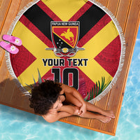 Custom Papua New Guinea Rugby Beach Blanket Bird of Paradise and Hibiscus Polynesian Pattern Red Color