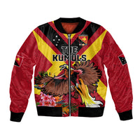 Custom Papua New Guinea Rugby Bomber Jacket Bird of Paradise and Hibiscus Polynesian Pattern Red Color LT03